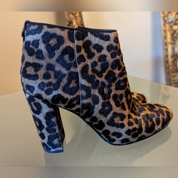 SAM EDELMAN "CAMBELL" Cheetah Leopard Print Calf Fur Ankle Boots SZ 8 - Picture 1 of 8